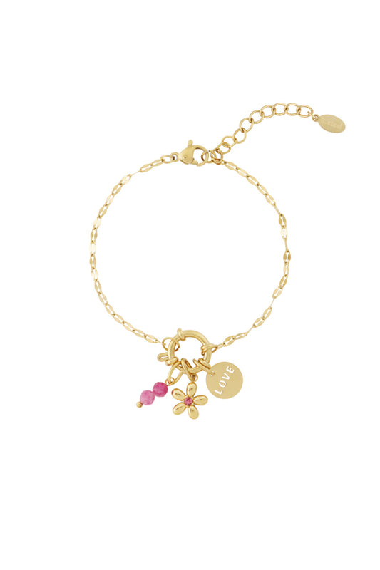 Golden love bracelet with interchangeable flower charms