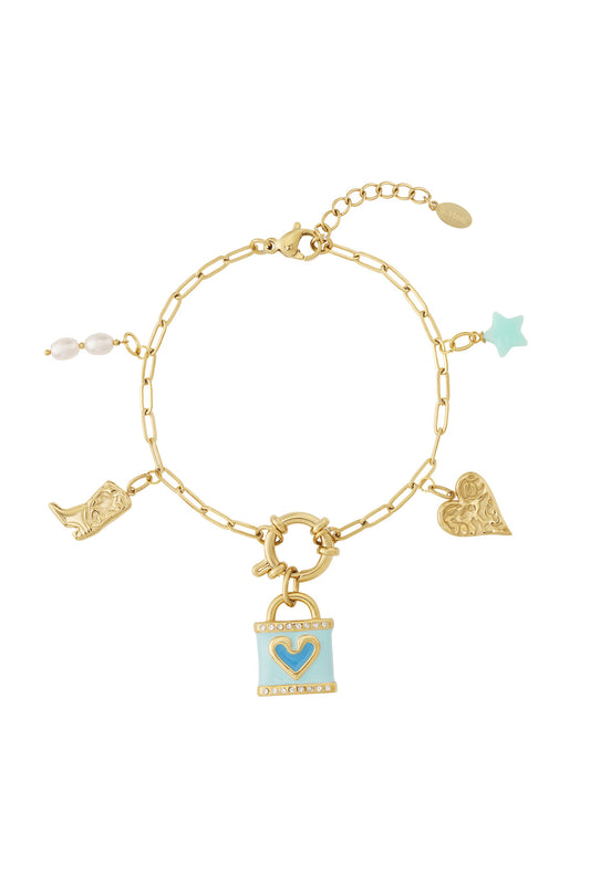 Golden lock bracelet with interchangeable western charms