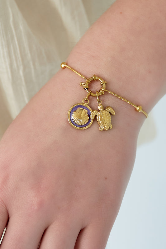 Golden sea turtle bracelet with interchangeable charms