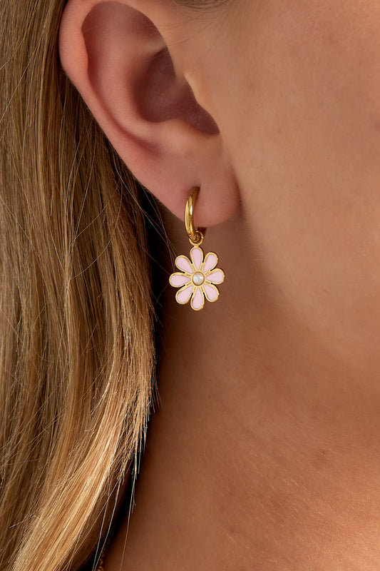 Enamel daisy hoop earrings