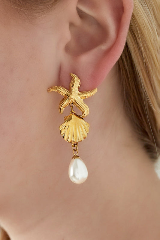 Zeester oorbellen met schelp en parel bedel