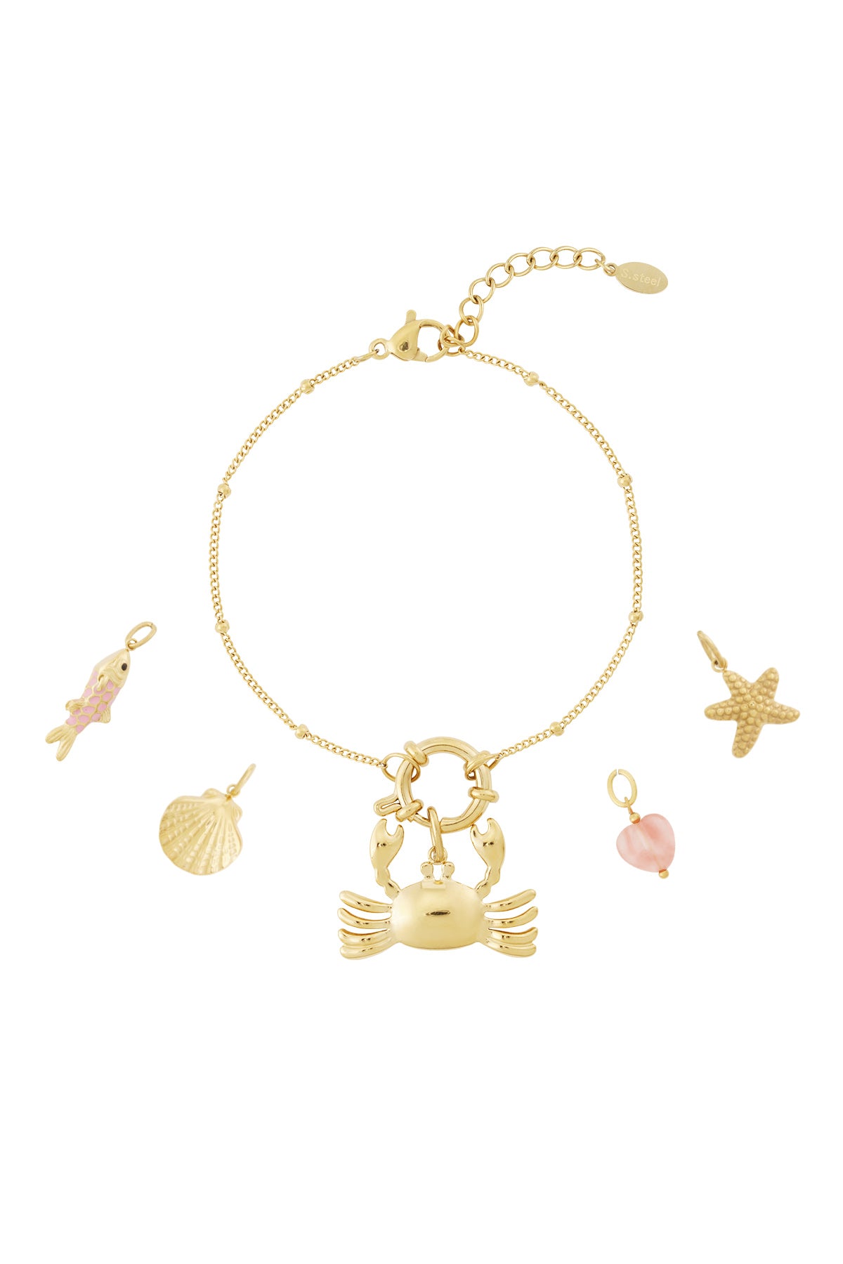 Golden crab bracelet with interchangeable ocean charms