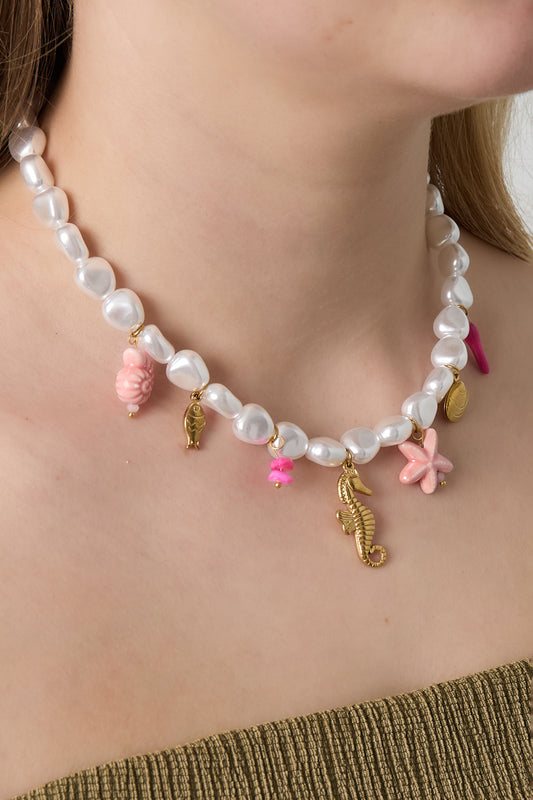 Necklace with seahorse and ocean charms