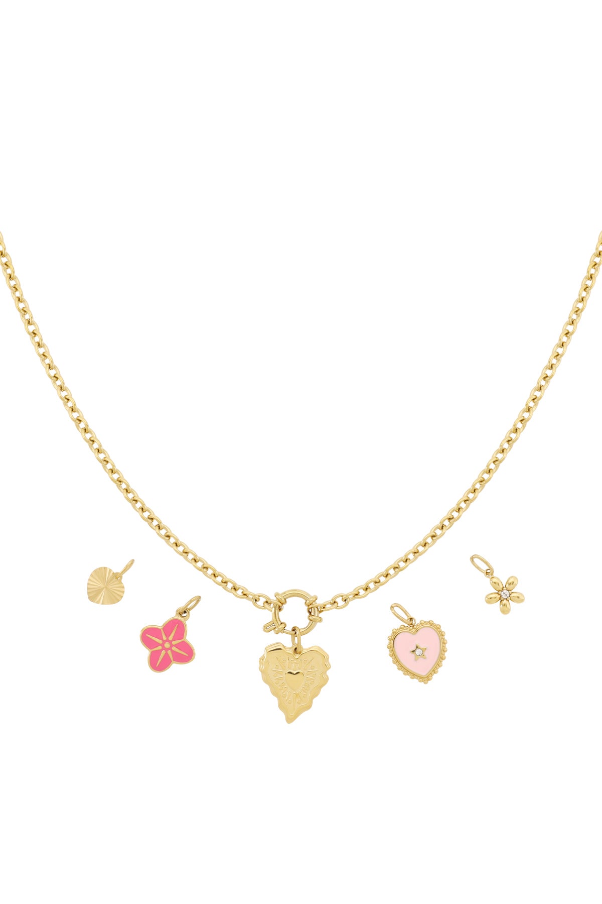 Necklace with heart charm and pink accents