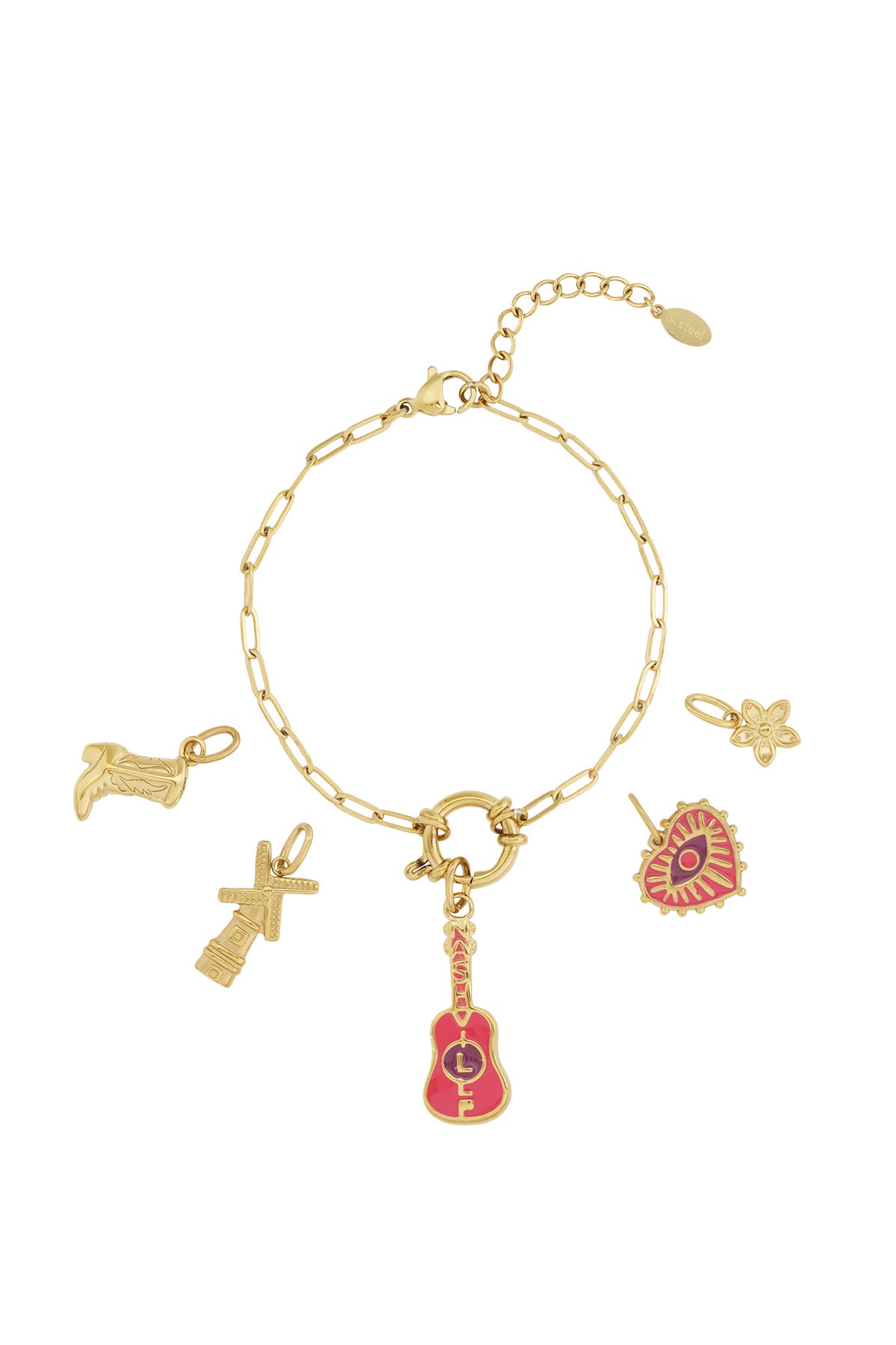 Gouden gitaararmband met speelse westerse bedels