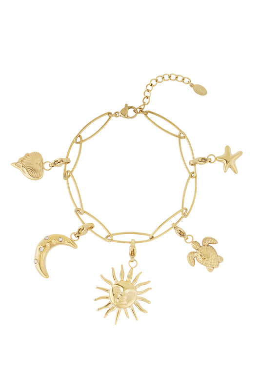 Celestial charm-armband med sol-, mån- och havsvänner