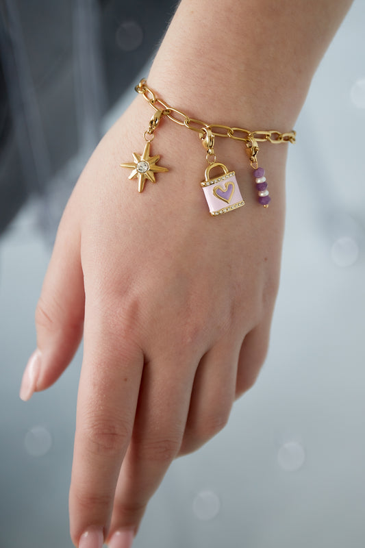 Lilac love bracelet with pastel & gold charms