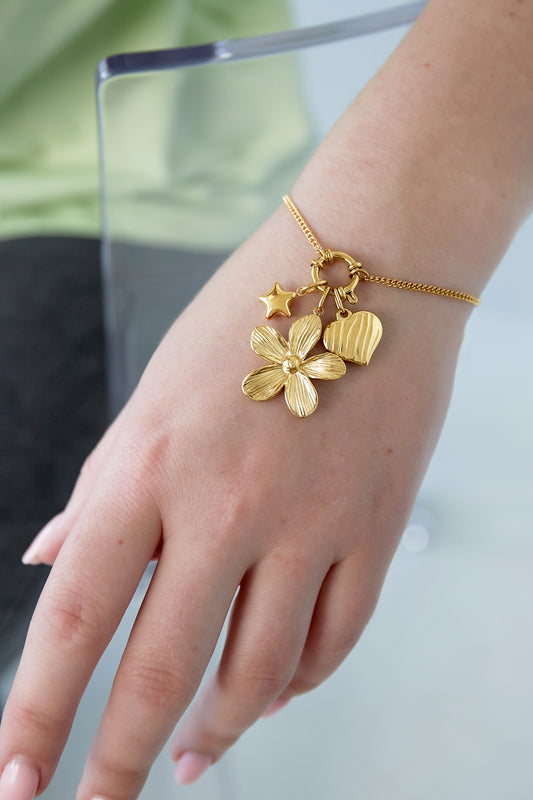 Golden flower dreams bracelet with interchangeable charms