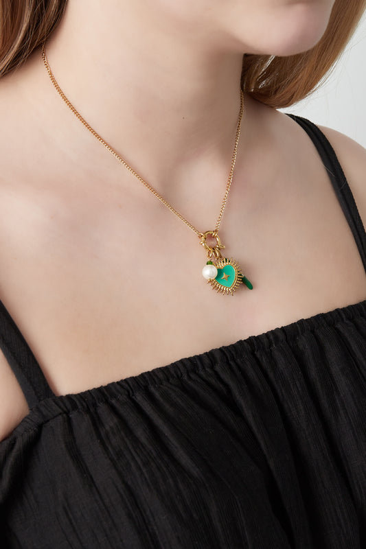 Necklace with green charms and heart