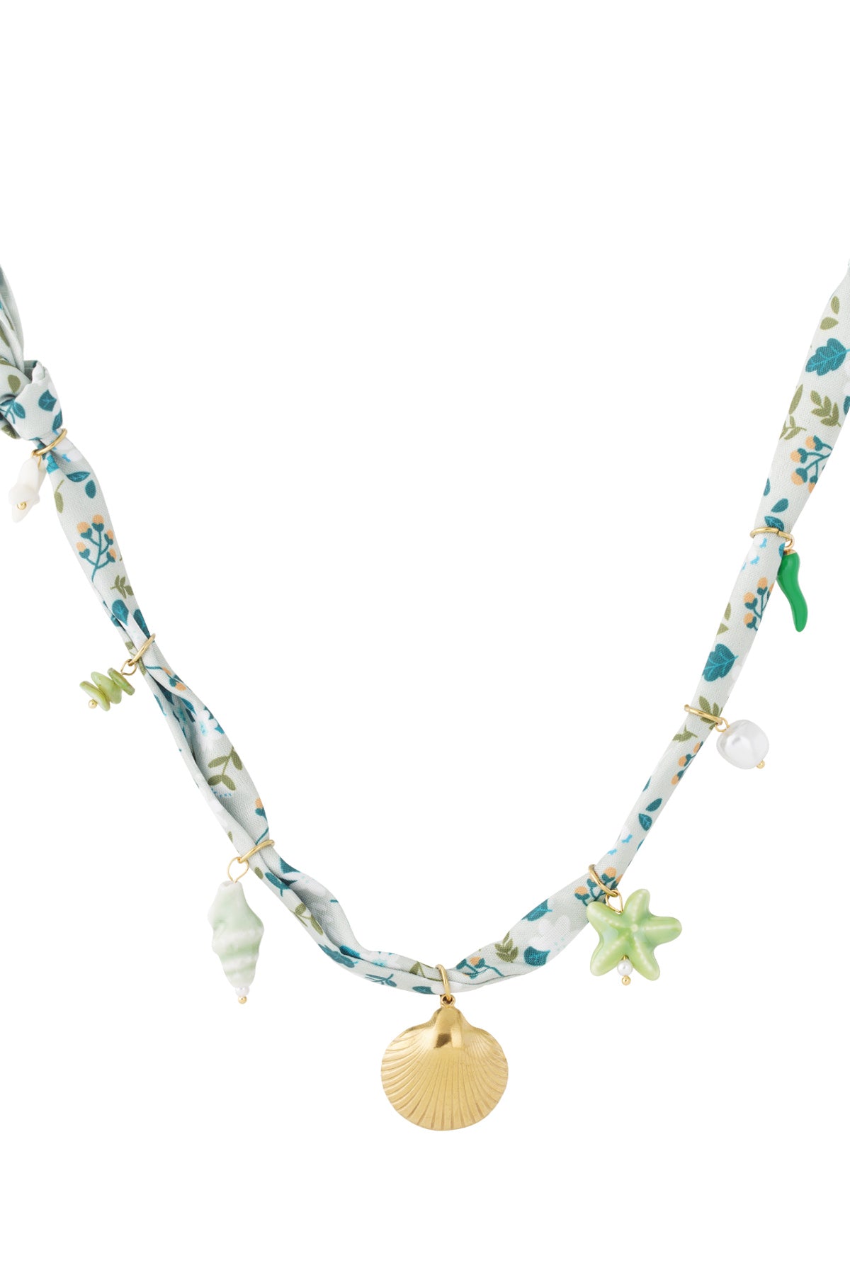 Playful charm necklace with flowers and shells