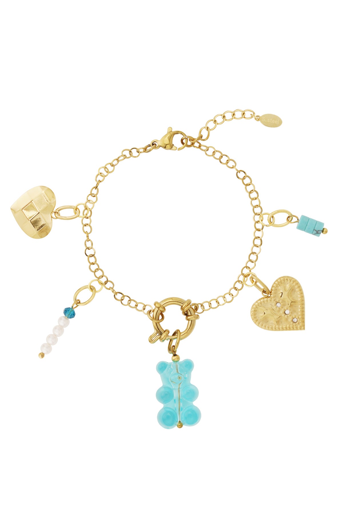 Gouden gummy armband met verwisselbare zoete bedeltjes