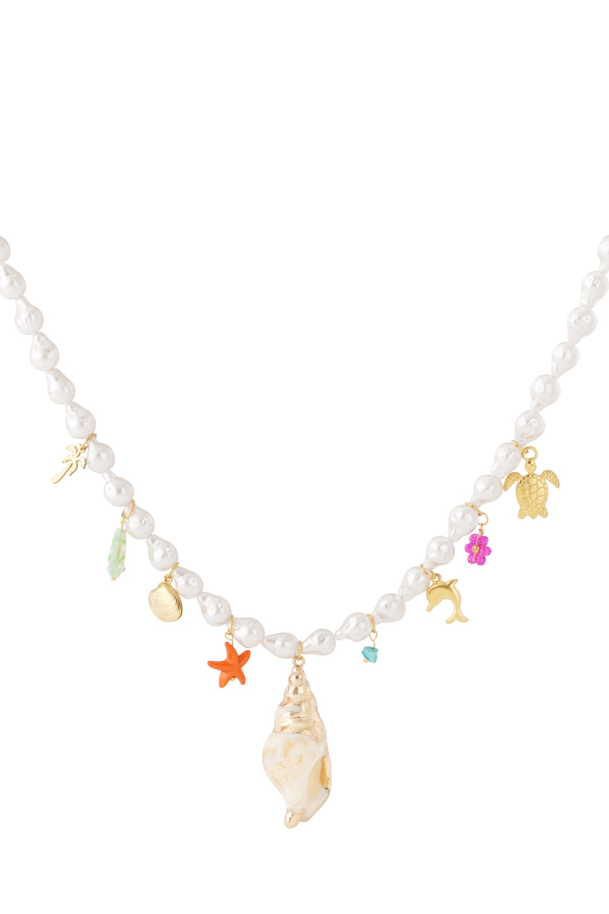 Necklace with pearl beads and summer charms