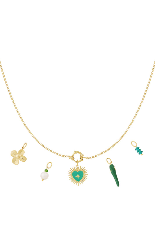 Necklace with green charms and heart
