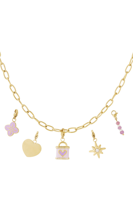 Necklace with purple charms and heart