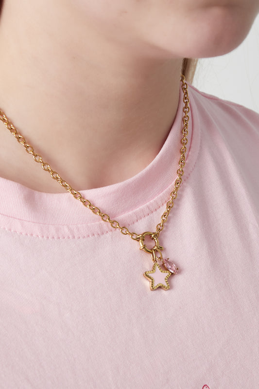 Necklace with star and heart charms