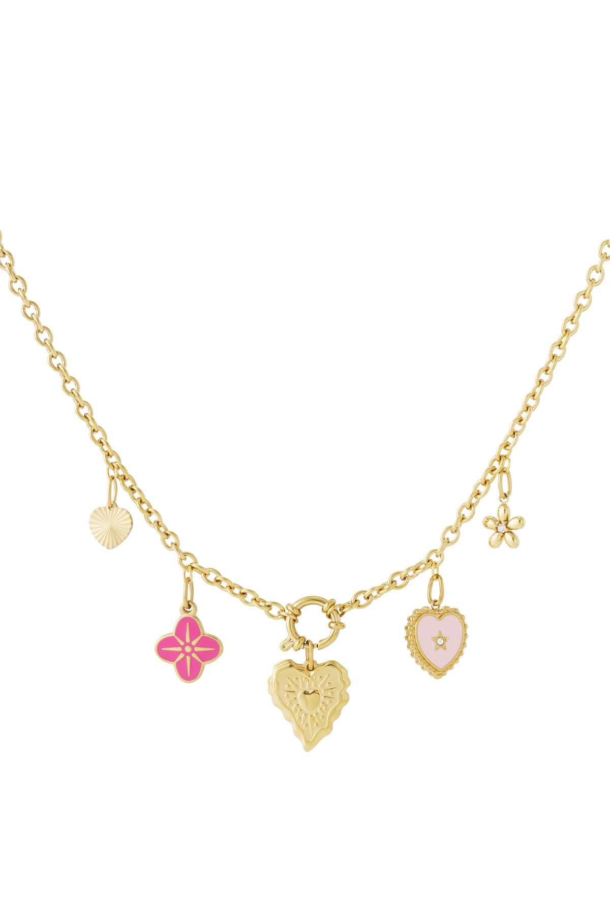 Ketting met hartbedel en roze accenten