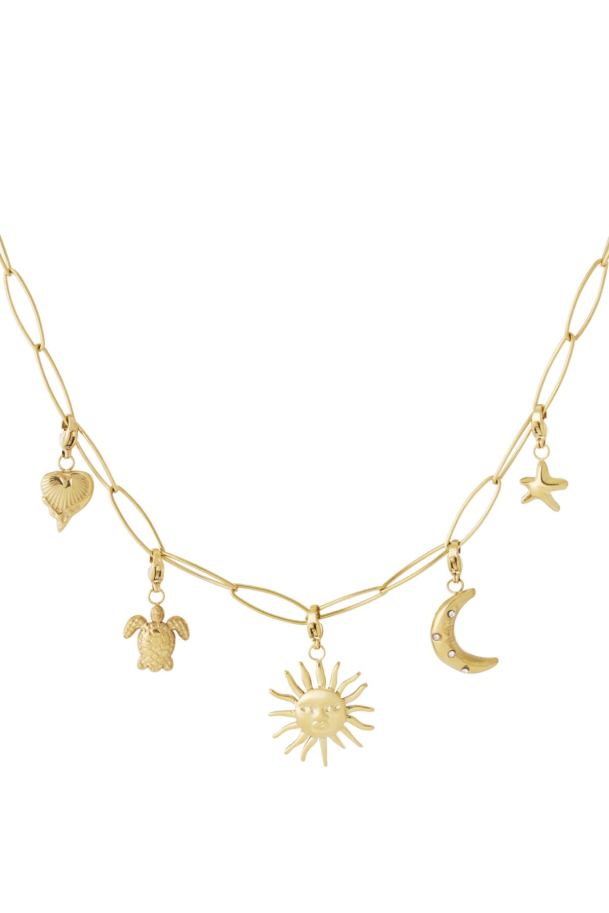 Ketting met zon-, maan- en zeebedels