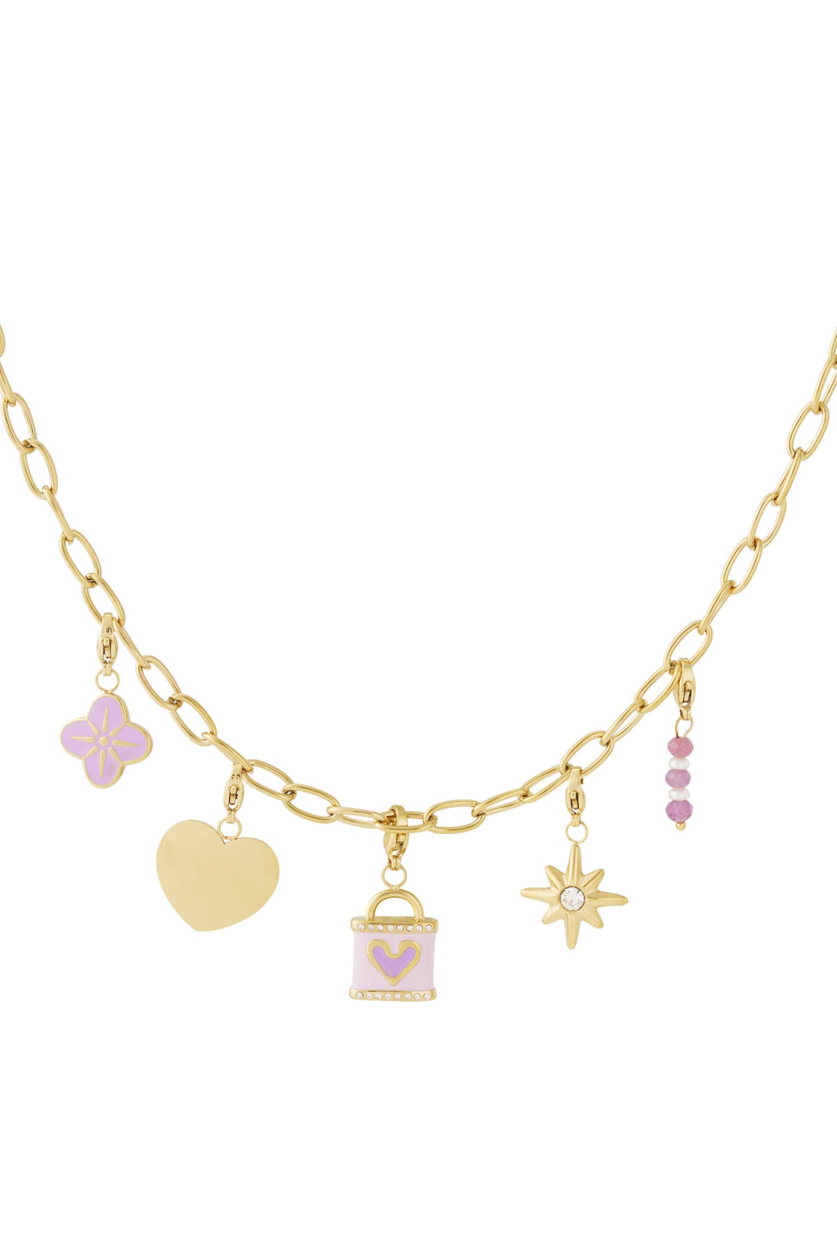 Necklace with purple charms and heart