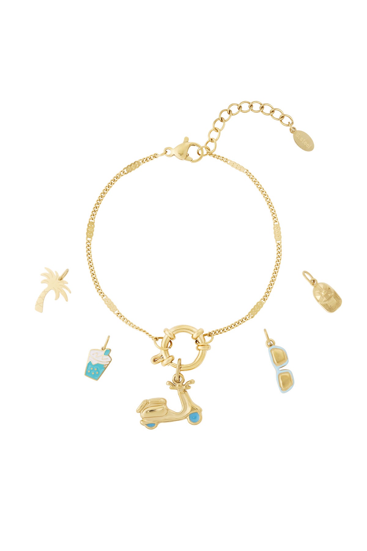 Bracelet with scooter charm and interchangeable pendants