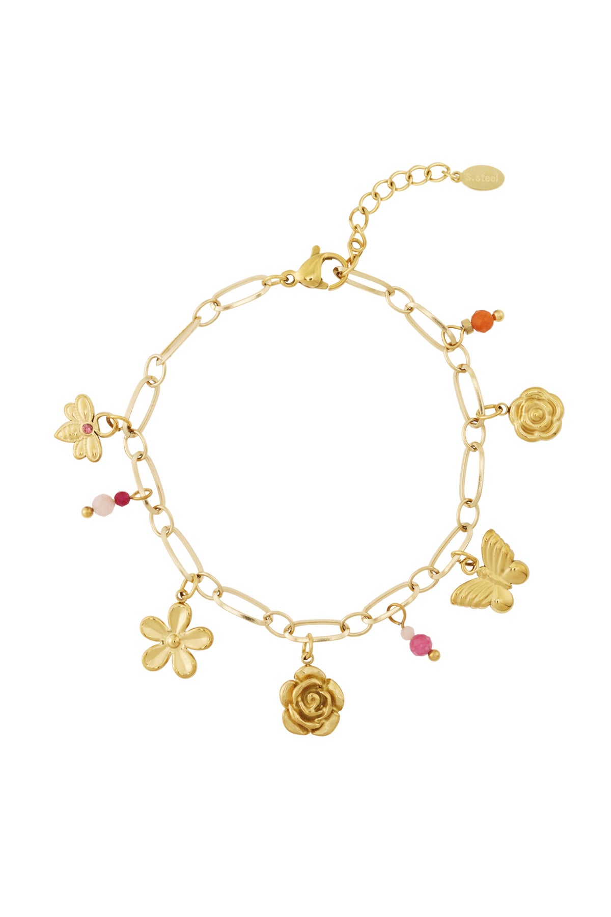 Gouden tuinarmband met bloeiende bedels