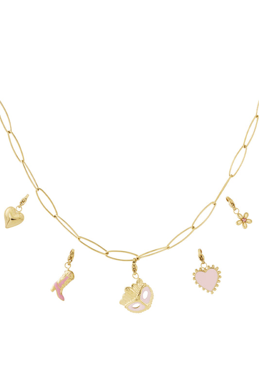 Necklace with pink heart and bag charm