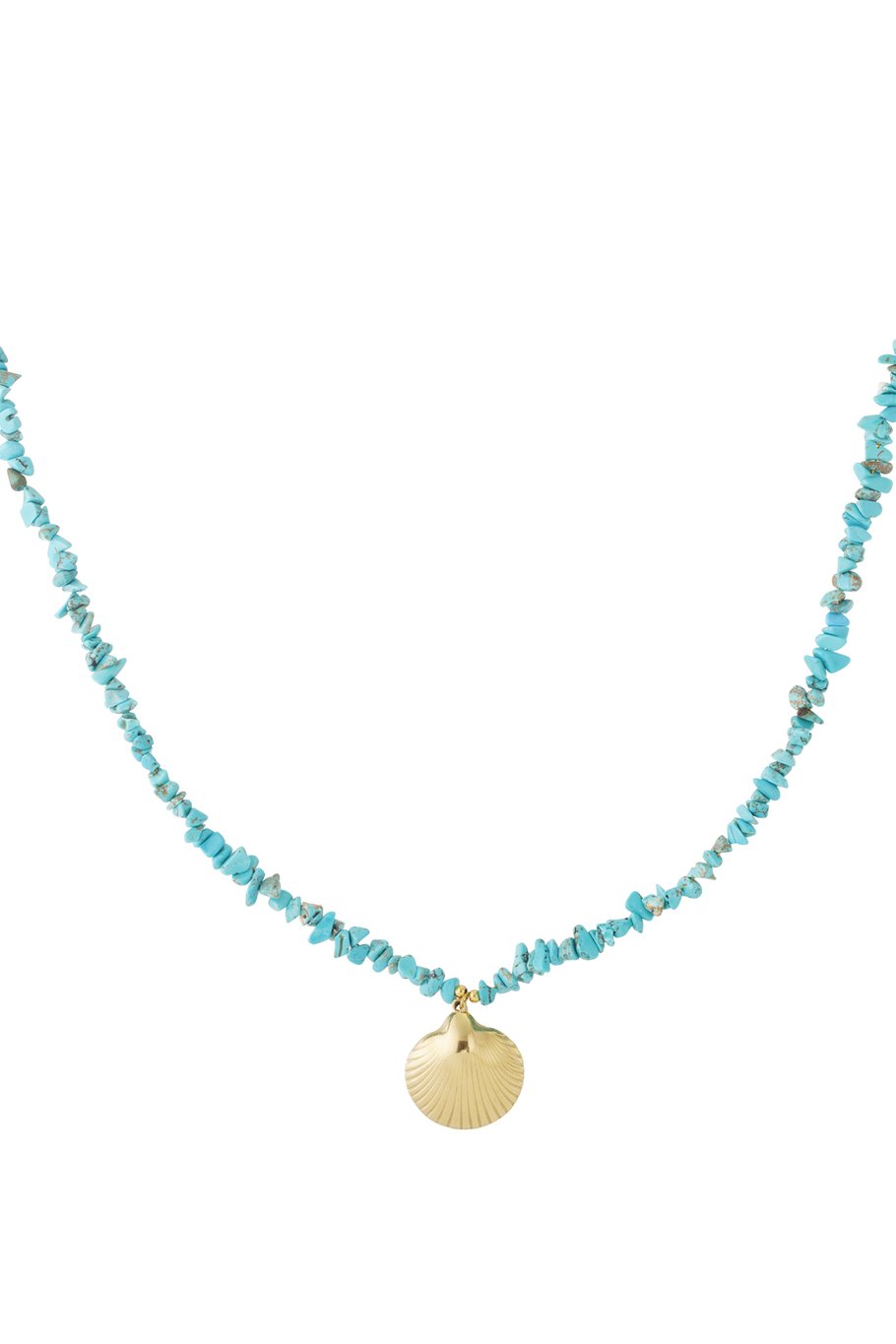 Turquoise kralenketting met gouden schelp