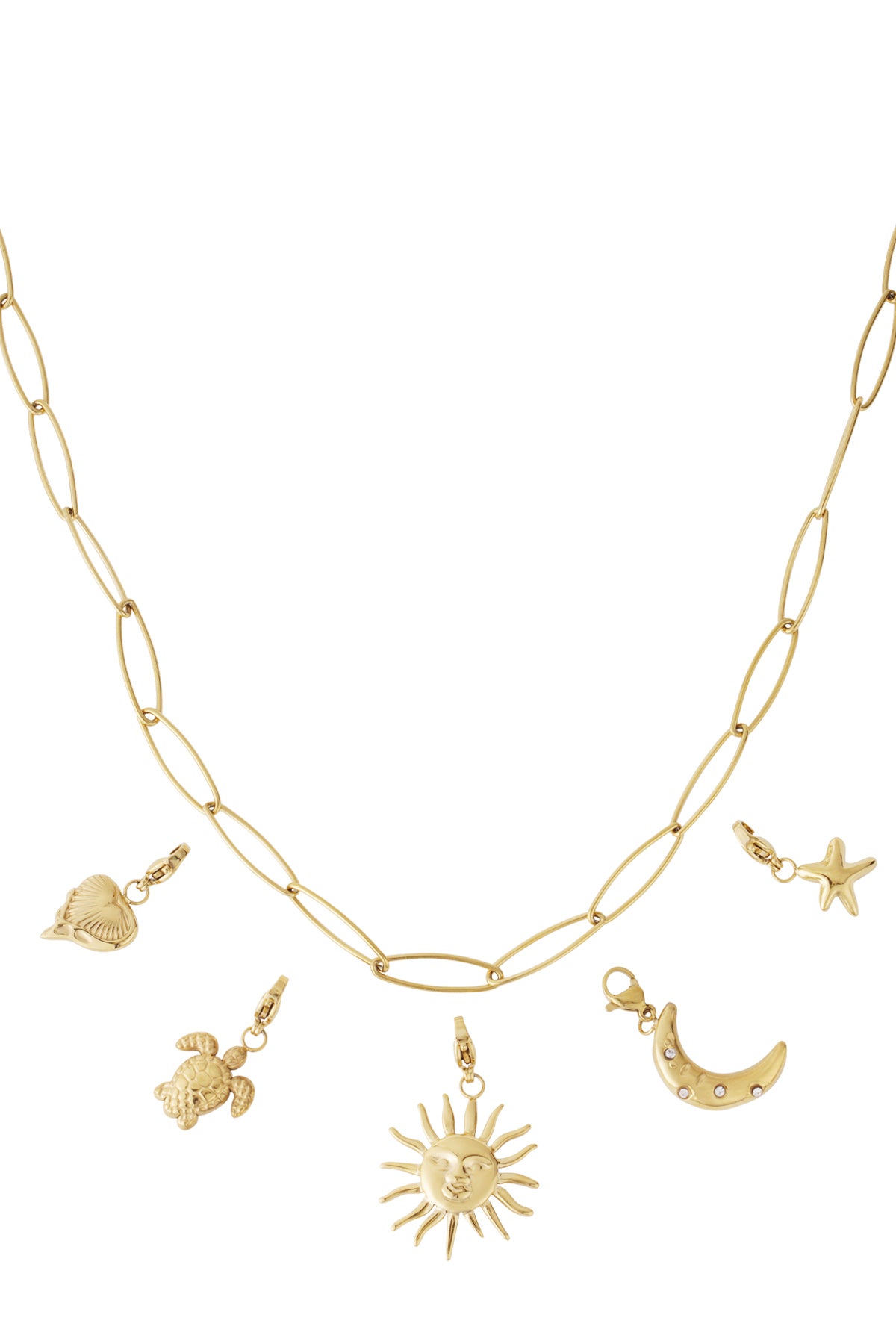 Ketting met zon-, maan- en zeebedels