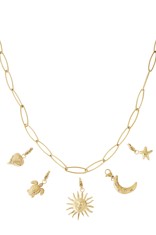 Necklace with sun, moon and sea charms