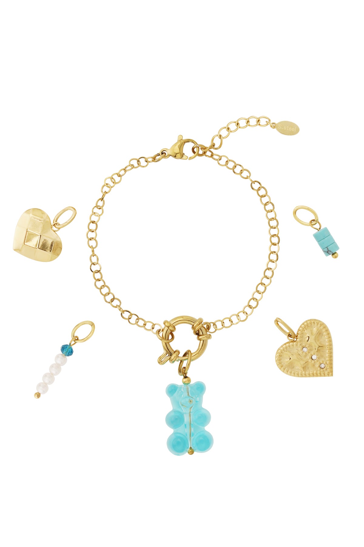 Gouden gummy armband met verwisselbare zoete bedeltjes