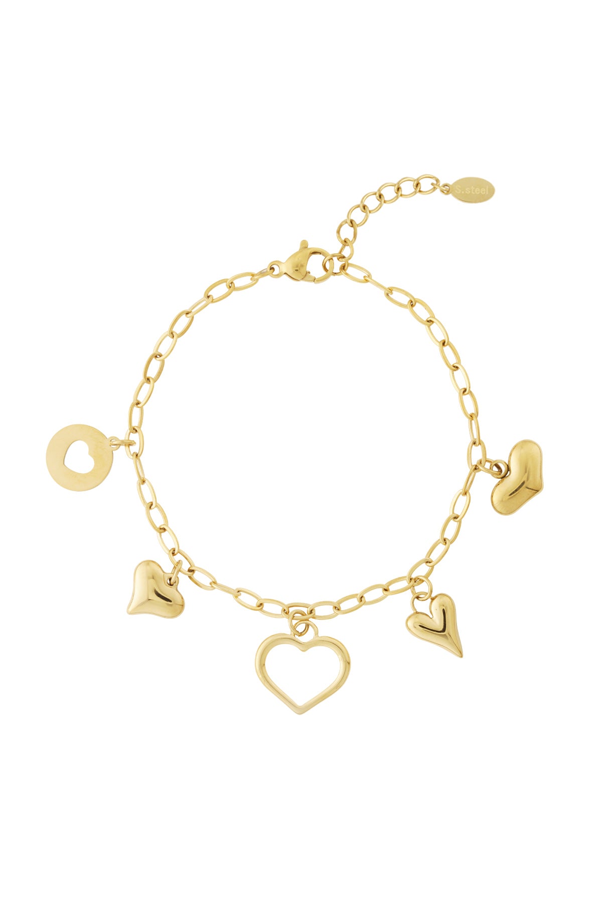Linked hearts bracelet with mixed heart charms