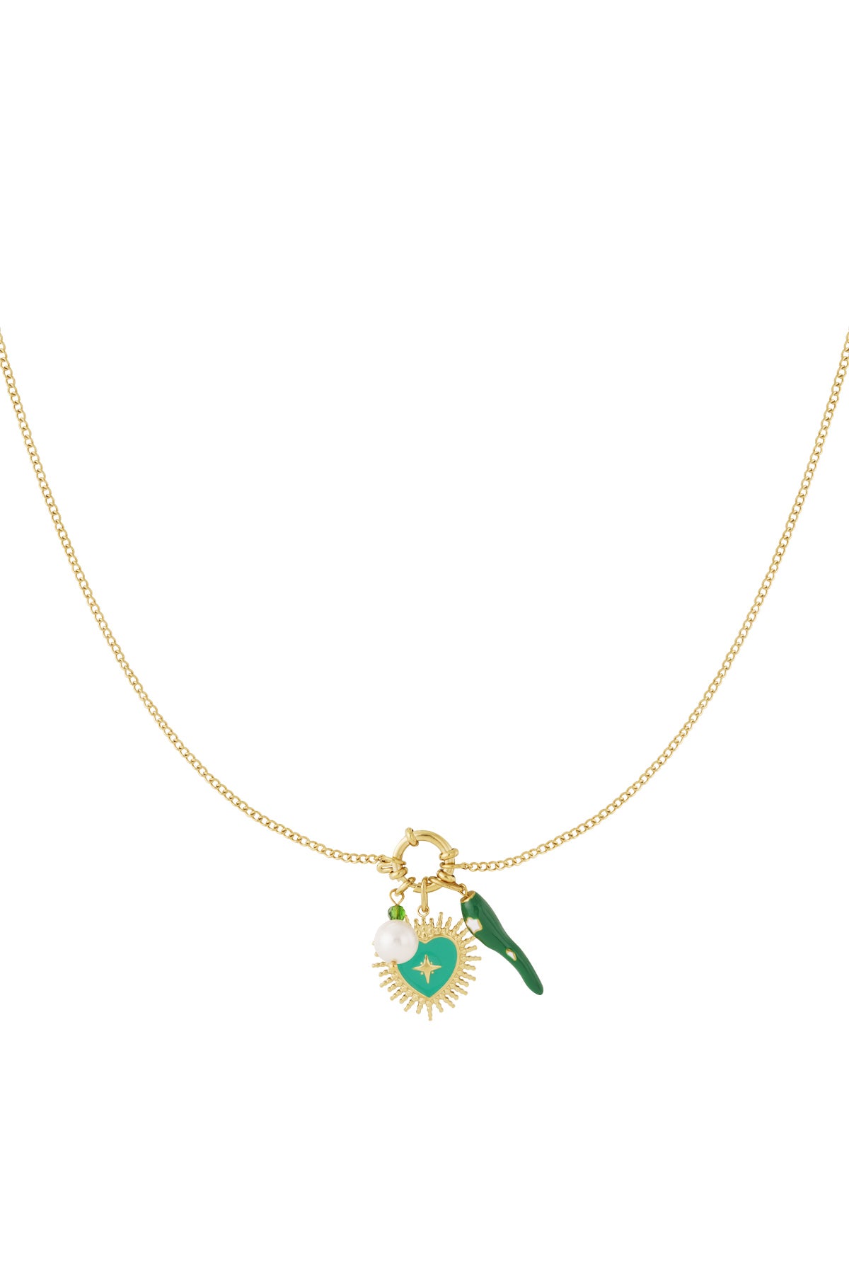 Ketting met groene bedels en hartje